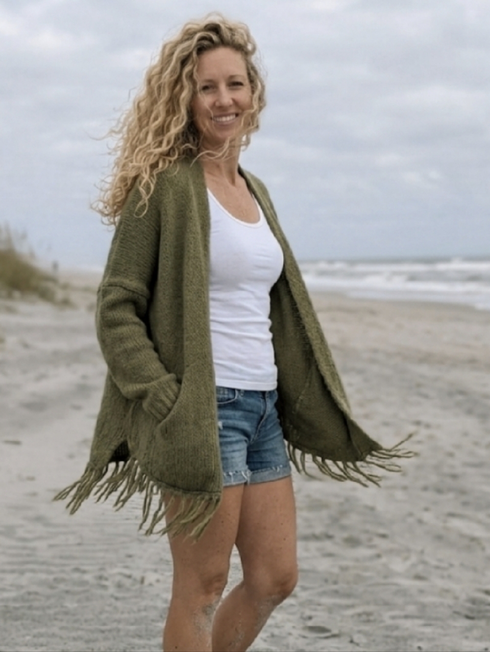 Wooden Ships Wool Blend Fringe Cardigan M/L